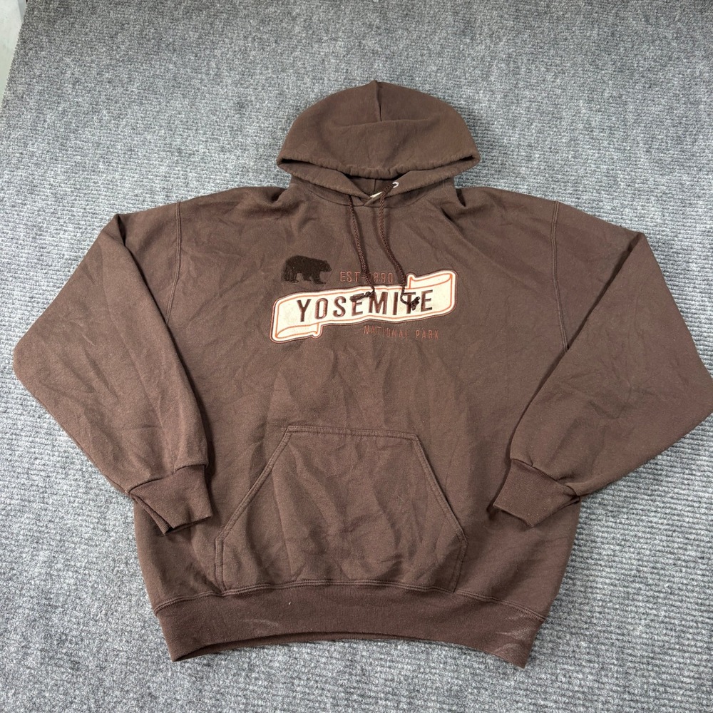 Jones & Mitchell Yosemite National Park Brown Graphic Hoodie Mens Large 3936